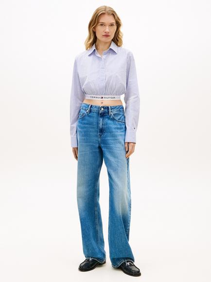 Tommy Hilfiger Stripe Cropped Shirt, Light Blue - view 2, Light Blue