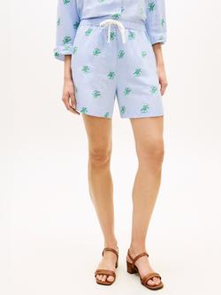 Tommy Hilfiger Script Logo Linen Blend Shorts, Blue, Blue