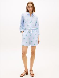 Tommy Hilfiger Script Logo Linen Blend Shorts, Blue - view 2, Blue