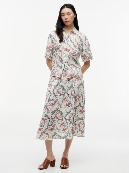 Tommy Hilfiger Leopards Pure Linen Skirt, Multi - view 2, Multi