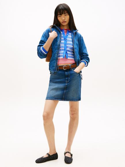 Tommy Hilfiger Mom High Rise Denim Mini Skirt, Dark Blue - view 2, Dark Blue