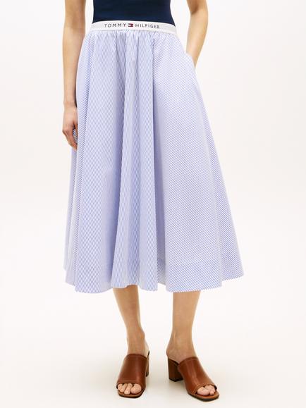 Tommy Hilfiger Stripe Logo Waistband Midi Skirt, Light Blue, Light Blue