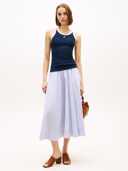 Tommy Hilfiger Stripe Logo Waistband Midi Skirt, Light Blue - view 2, Light Blue