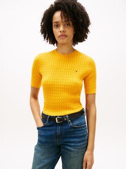 Tommy Hilfiger Cotton Cable Knit Jumper, Orange, Orange
