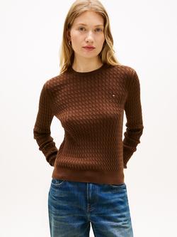 Tommy Hilfiger Fine Cable Knit Crew Neck Jumper, Brown