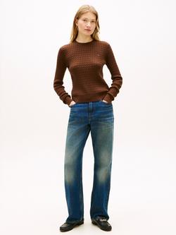 Tommy Hilfiger Fine Cable Knit Crew Neck Jumper - view 2, Brown