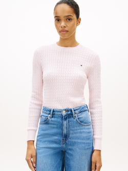 Tommy Hilfiger Fine Cable Knit Crew Neck Jumper, Light Pink