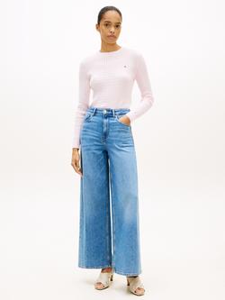 Tommy Hilfiger Fine Cable Knit Crew Neck Jumper - view 2, Light Pink