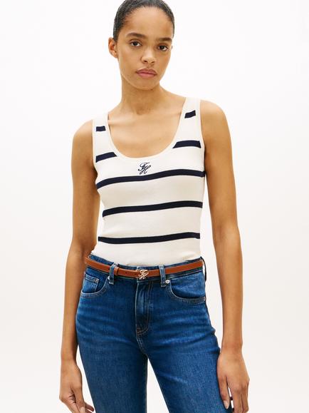 Tommy Hilfiger Slim Fit Knitted Vest, White/Navy, White/Navy