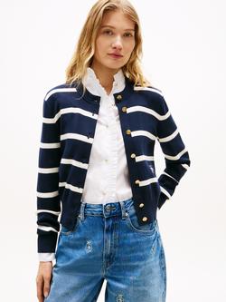 Tommy Hilfiger Striped Cotton Knit Cardigan, Navy/White