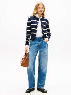 Tommy Hilfiger Striped Cotton Knit Cardigan - view 2, Navy/White