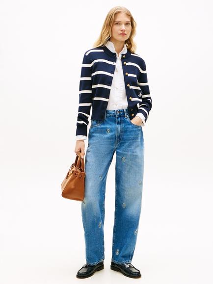 Tommy Hilfiger Striped Cotton Knit Cardigan - view 2, Navy/White