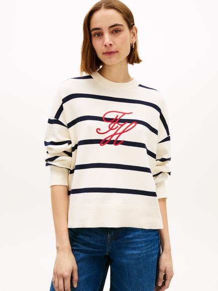 Tommy Hilfiger Stripe Logo Jumper, Blue/Multi, Blue/Multi