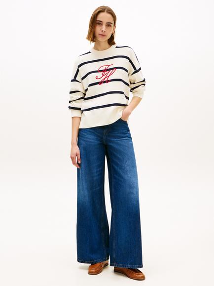Tommy Hilfiger Stripe Logo Jumper, Blue/Multi - view 2, Blue/Multi
