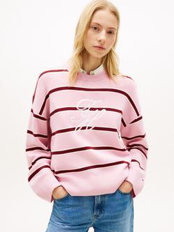 Tommy Hilfiger Stripe Logo Jumper, Light Pink/Ref, Light Pink/Ref