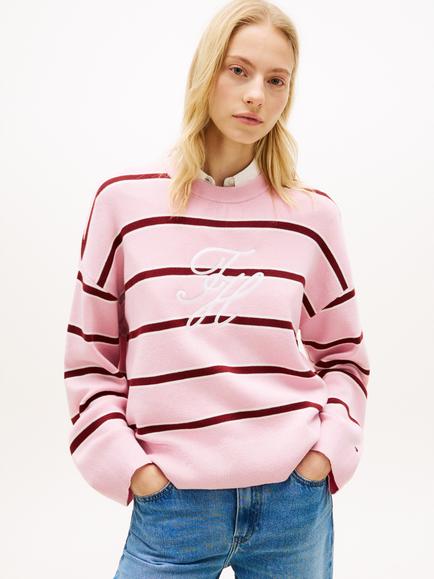 Tommy Hilfiger Stripe Logo Jumper, Light Pink/Ref, Light Pink/Ref
