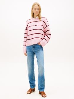 Tommy Hilfiger Stripe Logo Jumper, Light Pink/Ref - view 2, Light Pink/Ref