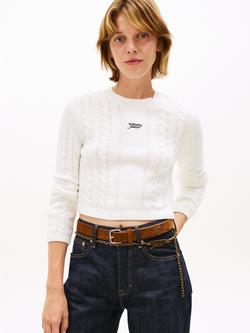 Tommy Hilfiger Logo Cable Knit Jumper, Beige, Beige