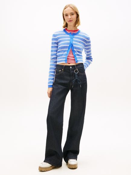 Tommy Hilfiger Crew Neck Stripe Cardigan, Blue/Multi - view 2, Blue/Multi