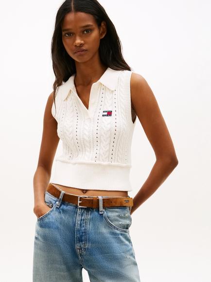 Tommy Hilfiger Cable Knit Sleeveless Jumper, Beige, Beige