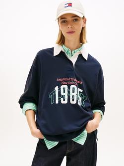 Tommy Hilfiger Logo Oversized Rugby Shirt, Dark Blue, Dark Blue