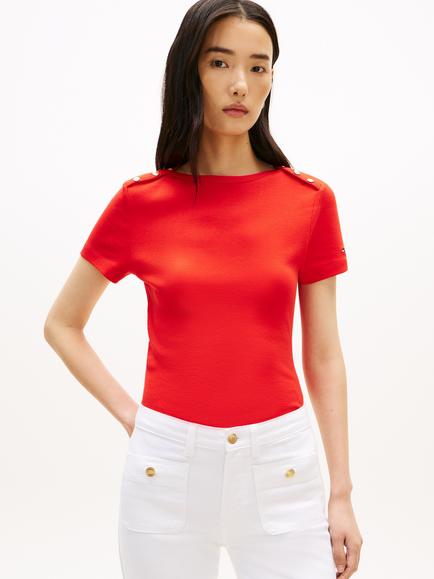 Tommy Hilfiger Button Should Slim Fit T-Shirt, Red