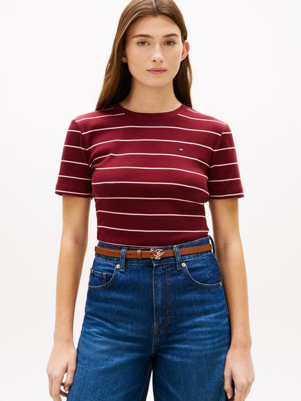 Tommy Hilfiger Flag Logo Stripe T-Shirt, Wine Red