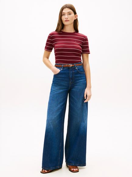 Tommy Hilfiger Flag Logo Stripe T-Shirt - view 2, Wine Red