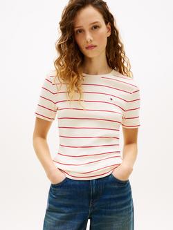 Tommy Hilfiger Flag Logo Stripe T-Shirt, Beige