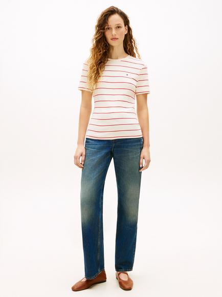 Tommy Hilfiger Flag Logo Stripe T-Shirt - view 2, Beige