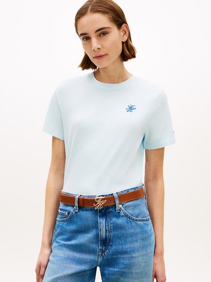Tommy Hilfiger Crew Neck Script Logo T-Shirt, Light Blue