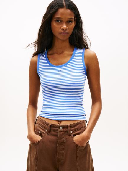 Tommy Hilfiger Stripe Ribbed Vest Top, Blue/Multi, Blue/Multi