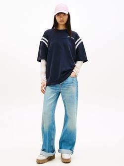 Tommy Hilfiger Oversized Stripe Sleeve T-Shirt, Dark Blue - view 2, Dark Blue