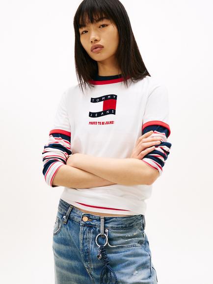 Tommy Hilfiger Flag Logo Ringer T-Shirt, White, White