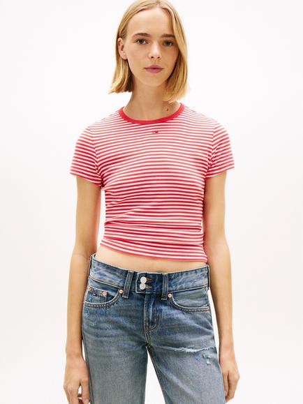 Tommy Hilfiger Slim Fit Logo Stripe T-Shirt, Red, Red