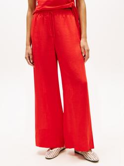 Tommy Hilfiger Relaxed Fit Wide Leg Pure Linen Trousers, Bright Red, Bright Red