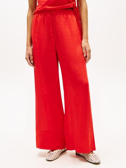 Tommy Hilfiger Relaxed Fit Wide Leg Pure Linen Trousers, Bright Red, Bright Red
