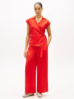 Tommy Hilfiger Relaxed Fit Wide Leg Pure Linen Trousers, Bright Red - view 2, Bright Red