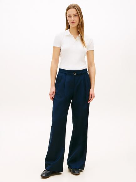 Tommy Hilfiger Belted Wide Leg Trousers, Dark Blue - view 2, Dark Blue