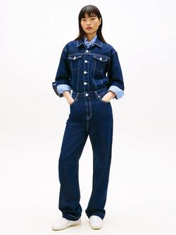 Tommy Hilfiger Shirt Style Denim Jumpsuit, Dark Blue, Dark Blue