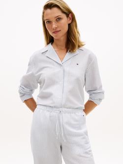 Tommy Hilfiger Stripe Seersucker Pyjama Shirt, Navy/Light Grey, Navy/Light Grey