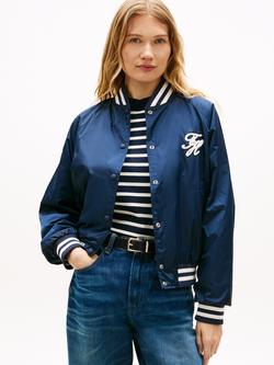 Tommy Hilfiger Water Repellent Varsity Bomber Jacket, Dark Blue, Dark Blue