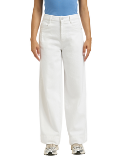 Smith & Soul High Rise Flower Detail Wide Leg Jeans, White, White
