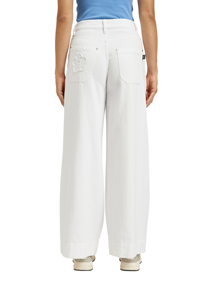Smith & Soul High Rise Flower Detail Wide Leg Jeans, White - view 2, White