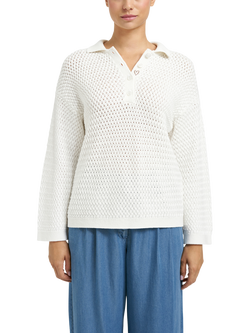 Smith & Soul Pointelle Stitch Polo Knit Jumper, Off White, Off White