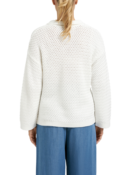 Smith & Soul Pointelle Stitch Polo Knit Jumper, Off White - view 2, Off White