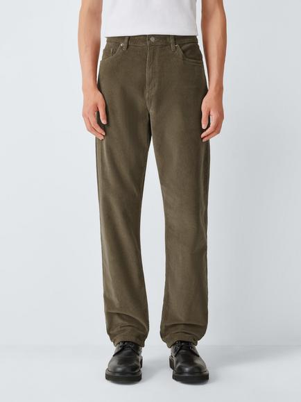 John Lewis Cotton Rich Corduroy Trousers, Olive Green