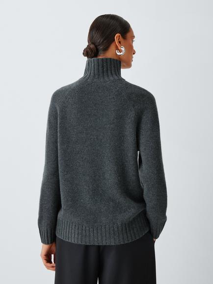 John Lewis Merino Wool Rich with Cashmere Funnel Neck Jumper, Charcoal - view 2, Charcoal