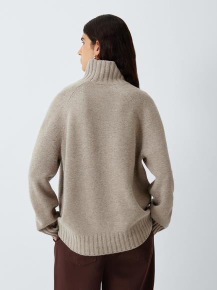 John Lewis Merino Wool Rich with Cashmere Funnel Neck Jumper, Taupe Marl - view 2, Taupe Marl