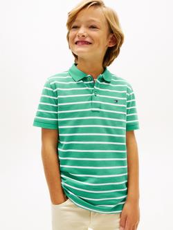 Tommy Hilfiger Kids' Cotton Flag Logo Stripe Short Sleeve Polo Shirt, Green